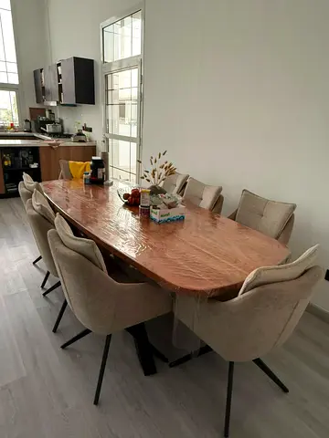 Solid Wood Dining Table with 8 Upholstered Chairs