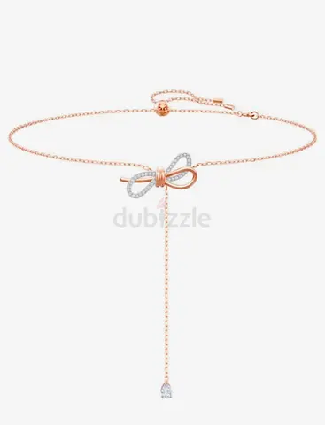 Swarovski Rose gold bow lariat bracelet with crystal accents - adjustable