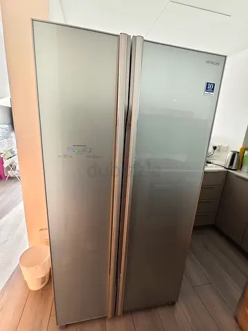 Hitachi Side-by-Side Refrigerator, Glass Door, Good Condition