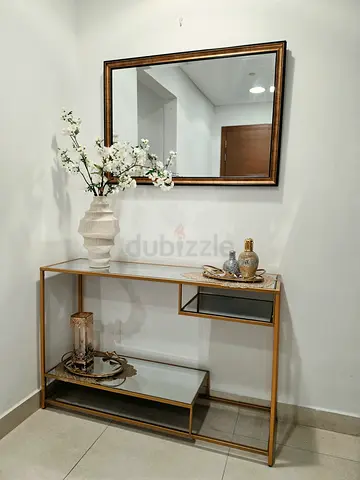 Gold Frame Console Table with Glass Mirror Top
