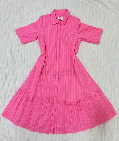 American Eagle Pink Button-Down Midi Dress | Feminine Shirt Dress | XS to Small