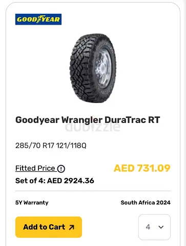 FOR SALE – Goodyear Wrangler DuraTrac RT Tyres (Set of 4)