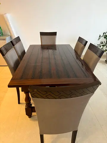 Solid Wood 6-Seater Dining Table | Home Centre | 6 Chairs Included