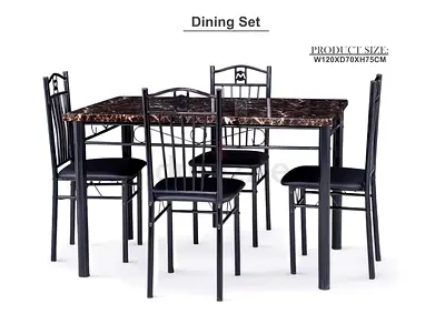 4 Seatr dining table set with marble-look top and metal chairs (W120 x D70 x H75cm)
