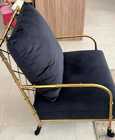 Pair of black velvet cushioned arm chairs