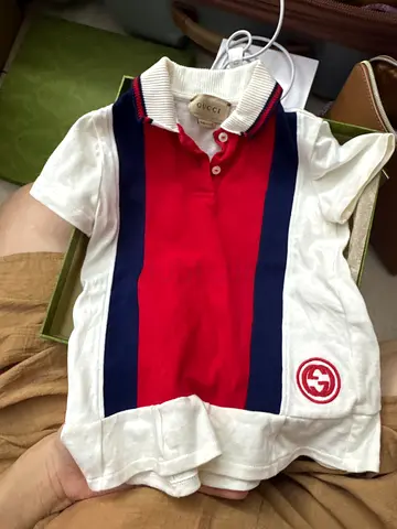 Gucci kid’s Polo Shirt White with Red & Navy Stripes - Size Unknown