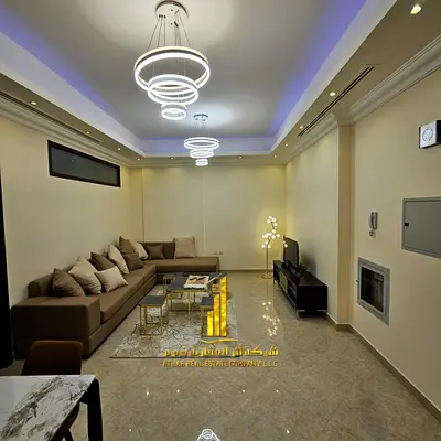 Luxury apartment, second occupancy, two bedrooms, living room, and open balcony. Ajman, Al Rawda 3. Fully furnished, for monthly rent.