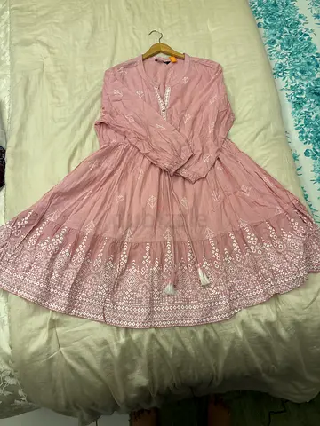Beautiful Frock Style Light Pink Indo-Western Dress for Women in XL size
