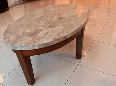 Oval Marble Top Coffee Table with Wooden Base