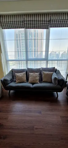 3-seater grey fabric sofa with cushions - good condition