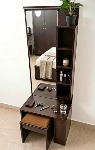 Modern Dressing Table with Full Length Mirror and Side Shelves
