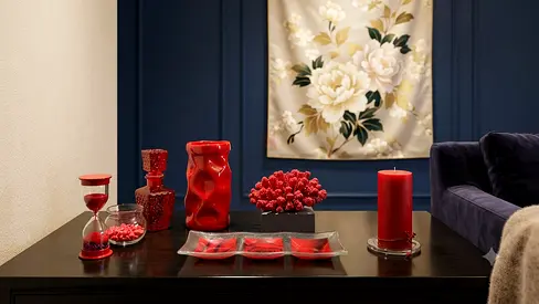 Decorative Red Tabletop Accessories Set — Vases, Candles & Trays