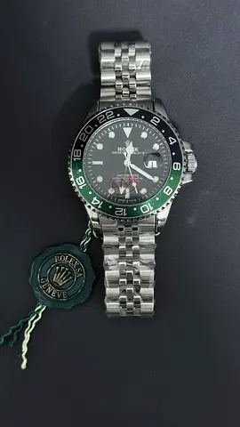 Rolex GMT-style stainless steel men's watch with green/black bezel