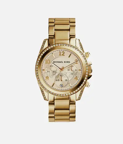Gold Michael Kors chronograph watch with crystal bezel