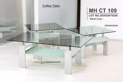 Modern White Coffee Table with Glass Top MH CT 109