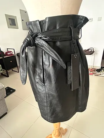 REPLAY Black pure leather high-waist belted skirt - new with tags size M