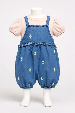 Baby girl denim romper with floral embroidery (9-12months)