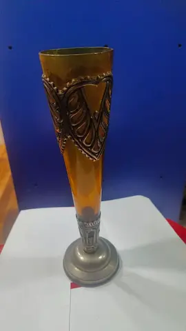 Antique-style Brass and Amber Glass Vase/Trophy- 26cm height