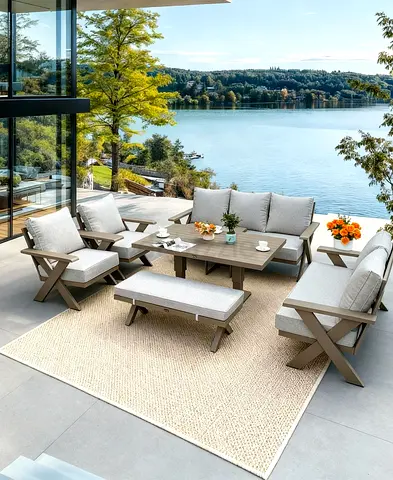 Outdoor Garden Sofa Set with hydraulic table and Cushions - 7pcs