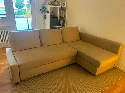 Beige L-shaped Corner Sofa bed with Storage - Good Condition