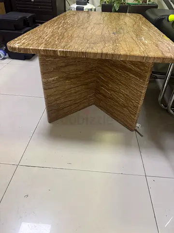 Marble-top square side table / coffee table in beige marble