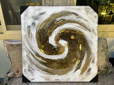 Hand painted Abstract Swirl Mixed-Media Wall Art with Earth Tones (Square 80x80cm)