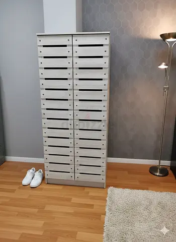 Tall Narrow Multi-Drawer Shoes Storage Cabinet - 30 Small Drawers, White