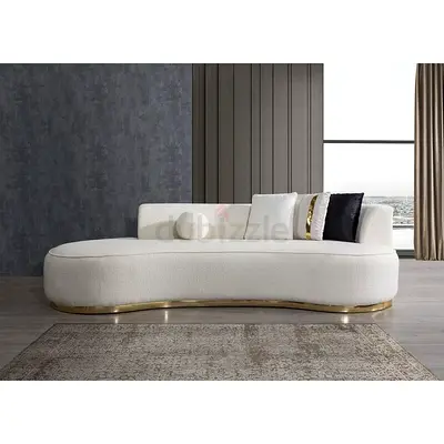 Curved White Bouclé Sofa with Gold Trim - Modern Designer Piece