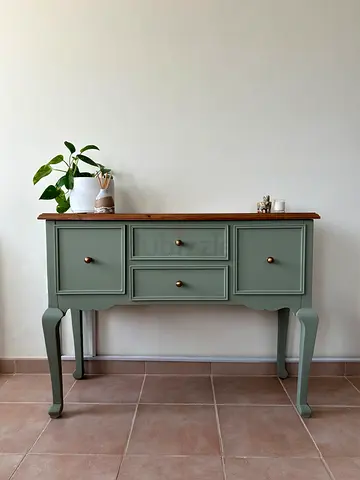 Hand Painted Wood Console and Mirror