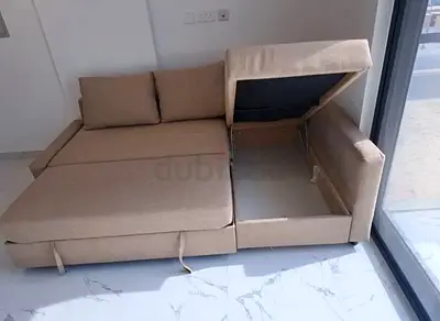 Beige L-shaped Storage Sofa Bed - Good Condition