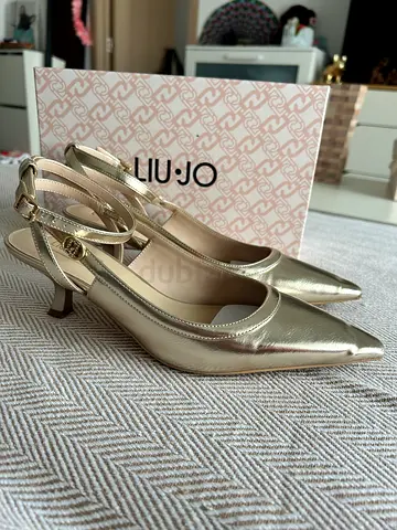 Liu Jo Gold pointed-toe ankle-strap kitten heels, size 41 - gently used