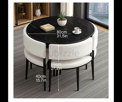 Round Dining Table Set for Small Spaces | Modern Ceramic Marble Top Table with Metal Legs &4 PU Leat