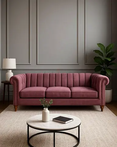 3-Seater Pink Velvet Sofa