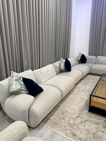 Light Grey Curved Modular Sofa Set with Cushions