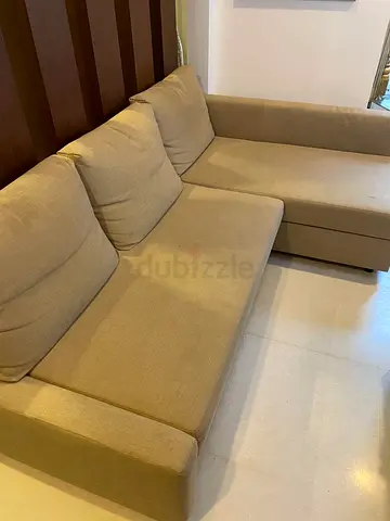 Beige L-shaped Fabric Sofa -bed Good Condition