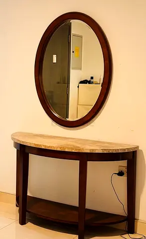 Marble Top Console Table with Matching Oval Mirror