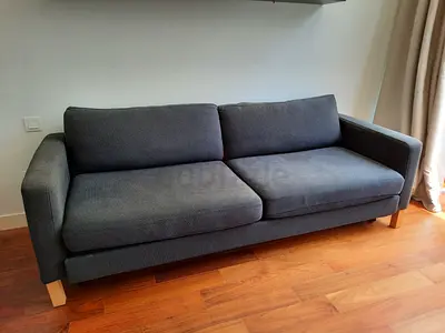 Dark blue fabric sofa bed in good condition - convertible double