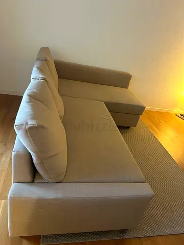 Beige L-shaped Fabric Sofa bed with Chaise - Good Condition