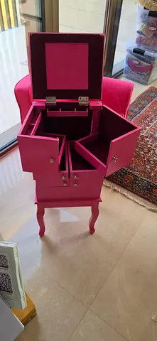 Pink Wooden Vanity Cabinet w and Storage for accessories- Good Condition