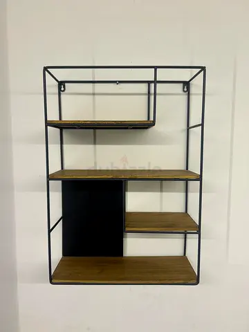 Metal Frame Wall Shelf Unit with Wood Shelves - Industrial Style (55x40cm)
