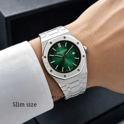 Stainless Steel Men’s Watch with Green Dial — Slim size
