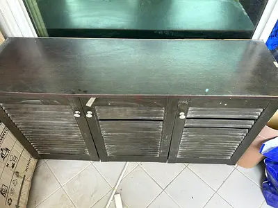 Wooden shoe rack cabinet with louvered doors - dark finish