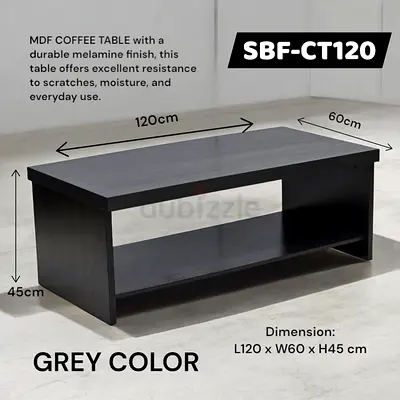 Grey MDF Coffee Table with Shelf - 120 x 60 x 45 cm