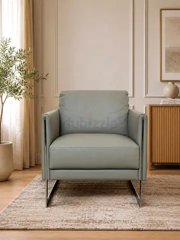 CASANOVA Modern Grey Pure Leather Armchair with Chrome Legs