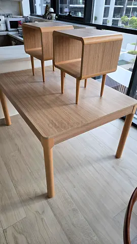 Scandinavian Solid wood dining table and bedside tables nightstand, almost brand new