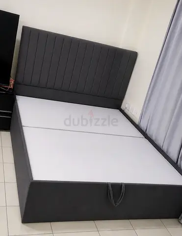 New Grey Upholstered King Size Bed Frame with Headboard and Mattress