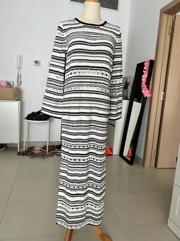 H&M black and white striped knit maxi dress size M