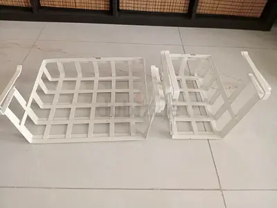 Set of 2 white hanging kitchen pantry baskets/shelves