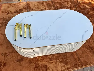 White oval marble-effect coffee table with gold legs (legs included)