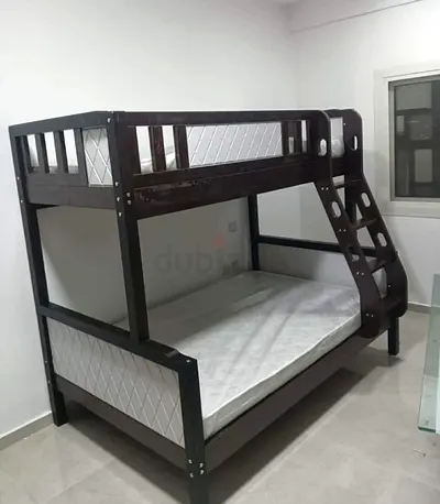 Solid Wood Bunk Bed (Double on Bottom) with Ladder - Good Condition